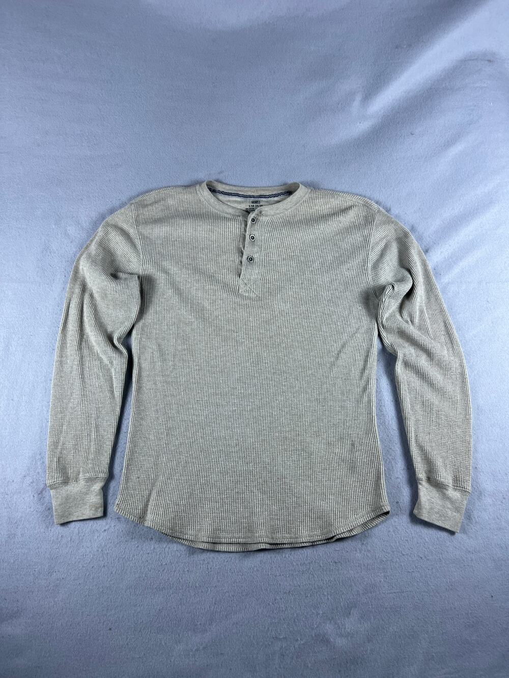 Faded Glory Henley Shirt Mens S Beige Long Sleeve Thermal Waffle Knit Classic